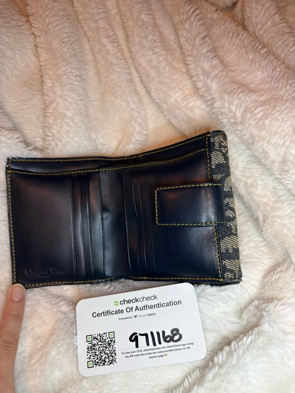 Dior Navy & Beige Monogram Mini Wallet with Gold 'D' Accent